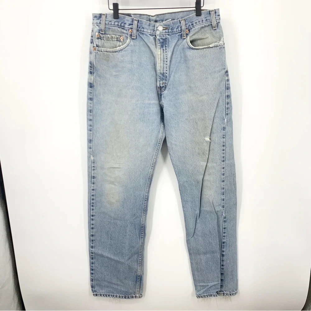 Levis Men Size 36 x 32 Jeans 505 Regular Fit Straight Light‎ Pants Cotton Y2K 99